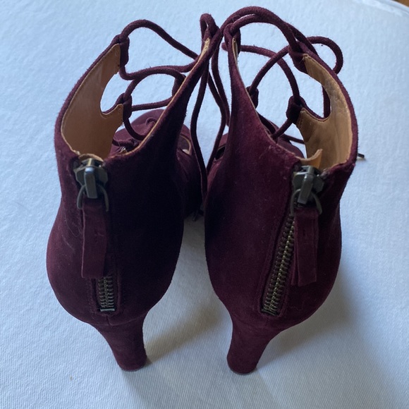 Nine West Maroon Suede Heels with Front Lace Up Detail & Zipper Back - Picture 2 of 4